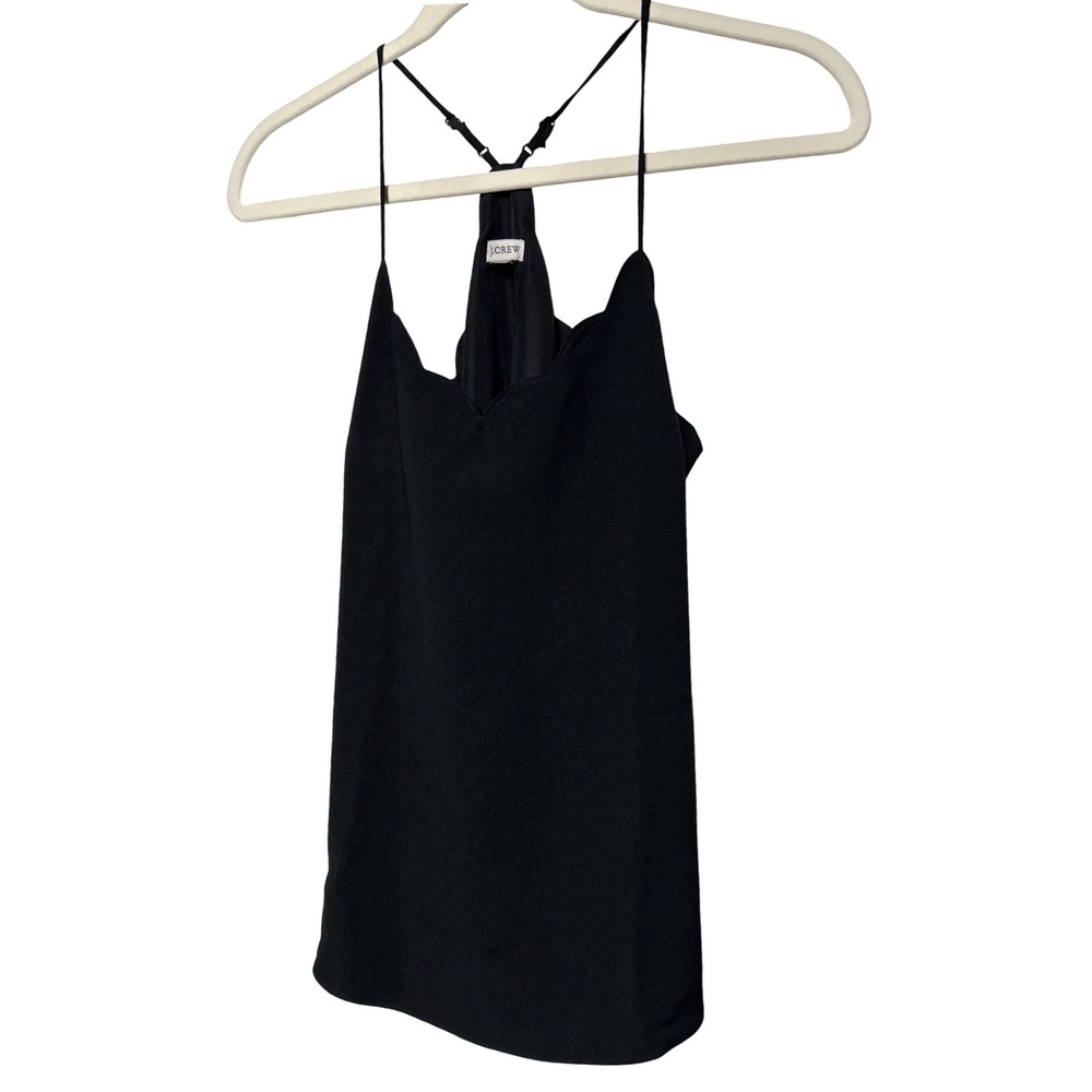 J. Crew Black Scallop Neck Spaghetti Strap Slip Lined Cami Tank Top 17"‎ W 26" L